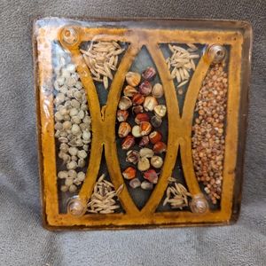 Vintage Acrylic Hot PlateTrivet with Inlayed seeds by GAMUT DESIGNS